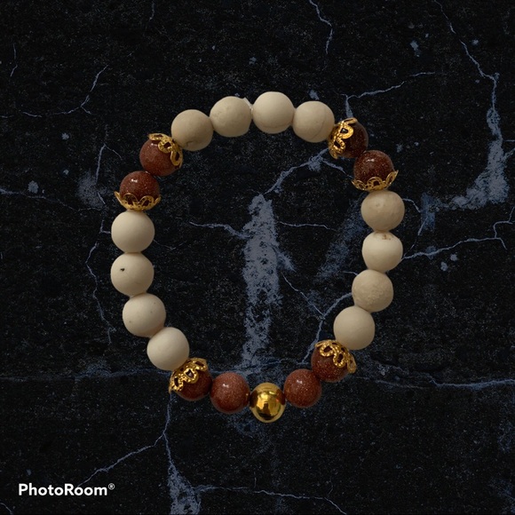 Bronze and Cream Stone Bracelet - Picture 1 of 3